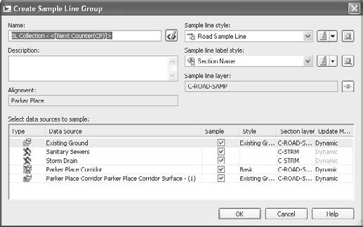 184 Chapter 11: Sections Figure 11.4 The Create Sample Line Group dialog Figure 11.5 Choose the By Range of Stations menu option. 5.