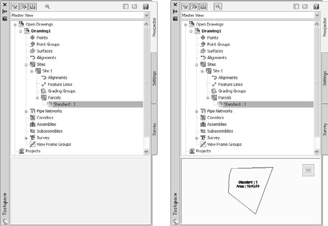 6 Chapter 1: Welcome to the Civil 3D Environment Toolspace in Civil 3D In Figure 1.1, the only palette set showing by default is the Toolspace.