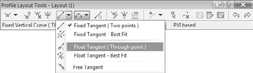Profiles 283 14. Click the down arrow next to the Draw Fixed Tangent by Two Points tool, and select the Float Tangent (Through Point) option as shown in Figure A.59. 15.