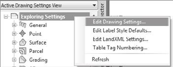 12 Chapter 1: Welcome to the Civil 3D Environment 2. Change to the Setting tab in Toolspace.