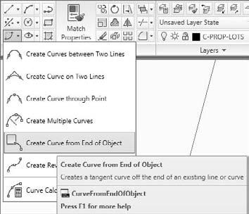 Press Enter or Escape to exit the command. Creating Property Curves Using the Curve Creation Tools The Lines/Curves menu contains an assortment of commands for curve creation.