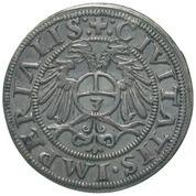 This source permitted the city a considerable augmentation of coinage. Talers were issued in great numbers, but also small coins such as the groschen (groat) shown here.