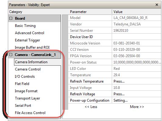 Connect to the camera 1. Start a new Sapera CamExpert application (or equivalent Camera Link compliant interface) by double clicking the desktop icon created during the software installation. 2.