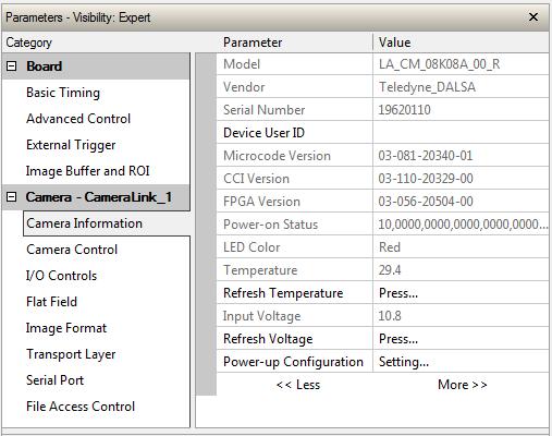 Check Camera and Sensor Information Camera and sensor information can be retrieved via a controlling application for example, the CamExpert GUI shown in the following examples.
