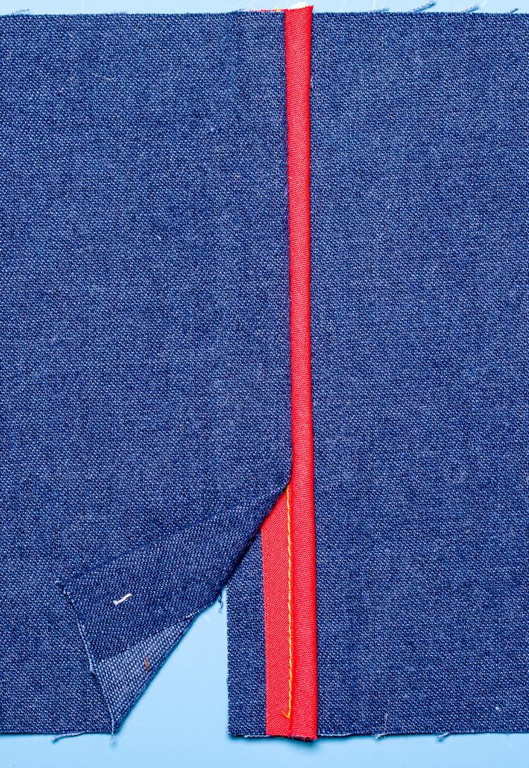 2. On the piece that will be on top, trim away the entire seam allowance (unless you have eliminated it prior to cutting). 3.