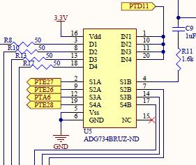 chips are the only SPI devices on this SPI circuit which means it can be run at full clock speed. Switching which is done for the multiplexed analog signals is done here.