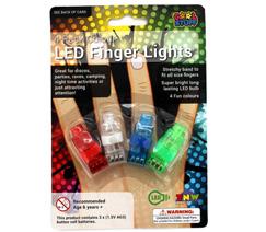 Each pack includes four different coloured finger lights; blue, green, red and white.