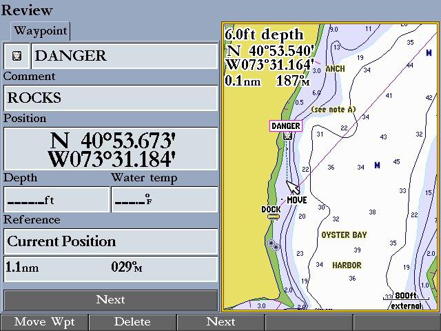 Moving a Waypoint You can modify a waypoint by moving or projecting the distance and bearing from its present location to a new location. To move the waypoint on the map: 1.