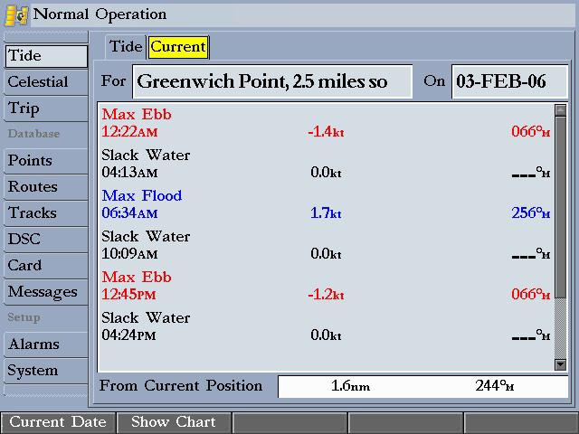 To select a Current Station from a map location: 1. Highlight the For field, and press ENTER to open the Find Currents Page. 2.