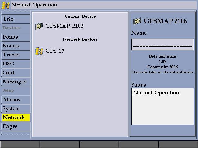 Main Menu > Network Tab and Pages Tab Network Tab The Network tab shows all devices connected to your GPSMAP 2106/2110, and the status of each. You can assign a name or identifier to each device.
