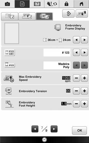LCD SCREEN Emroidery settings d e f g h i j k l n o 1 Getting Redy m Selet from mong 23 emroidery frme displys (see pge 292).