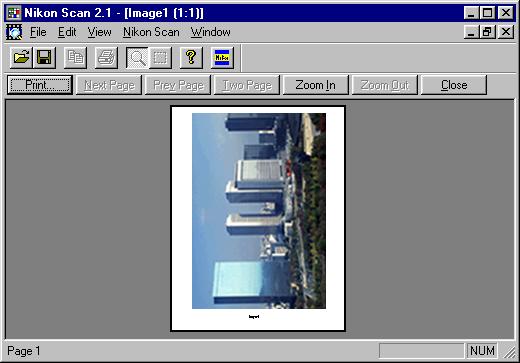The print preview window contains the following buttons. Using the buttons at the top of the preview window, you can view all pages of the document and zoom in or out on the preview.