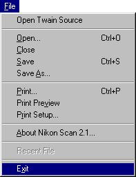 Quitting Nikon Scan To quit Nikon Scan, choose Exit from the File menu.