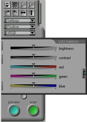 The Color Balance Drawer Nikon Scan offers two means of adjusting the colors in an image.