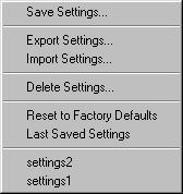 Enter a name for the current settings in the Settings Name text box and click the Save button.