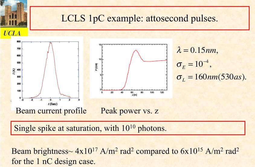 Ultra-low charge for attosecond pulses C.