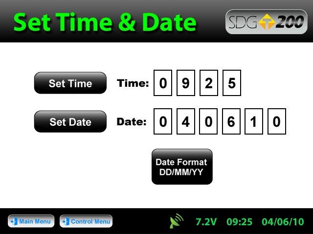 Local Time and Change Date Format To set the time, Press Set Time. Press the appropriate numbers for the time in 24 hour format.