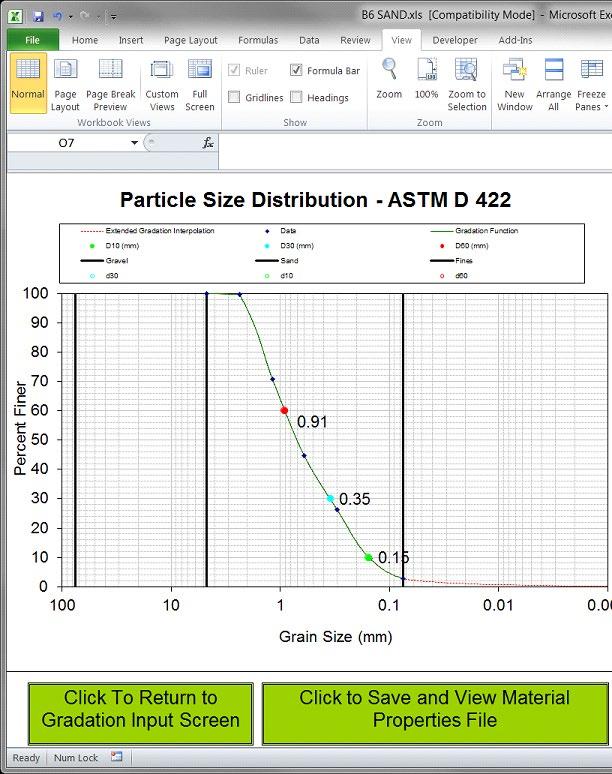 Appendix A: Using the SDG MTL Generator Screen Two: Once the gradation data is entered, fill in the rest of the material definition information in the yellow cells on Screen 1.
