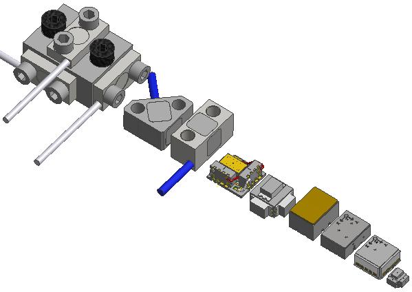 Size of Triaxial Configurations Block with three single axis transducers, each mounted with two 4-40 screws Two versions having three orthogonally mounted sensors on substrates in single packages