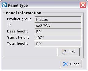 Move to the drawing area and click on a panel. A box appears with height and ID information for the selected panel.