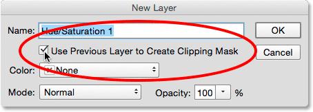 Previous Layer to Create Clipping Mask option by clicking inside its checkbox: Selecting "Use Previous Layer to Create Clipping Mask".