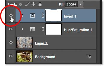 Clicking the Invert adjustment layer's visibility icon.