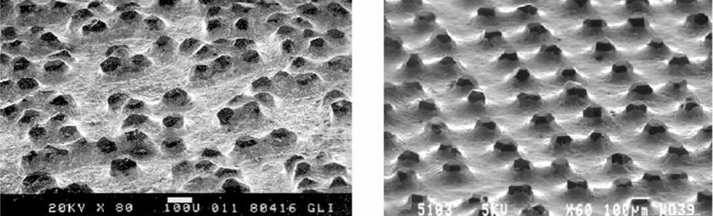 Figure 1: Polishing pad removal rate for Type I and Type III diamond in random and structured configurations Figure 2: SEM picture of a random disk Figure 2A: SEM picture of a structured disk