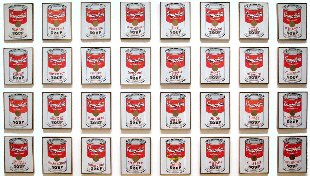 Pop Art Campbells Soup Cans- Andy Warhol (1962) From wikipedia.org. Consulted 13th November 2008 This is Andy Warhol s work: Campbells Soup Cans. What can you see?