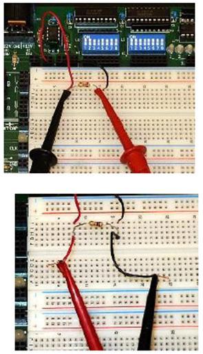 Voltage measurements are made by connecting the probes to two points in the circuit with the power to the ANDY board on and all components are wired into the circuit including ground.