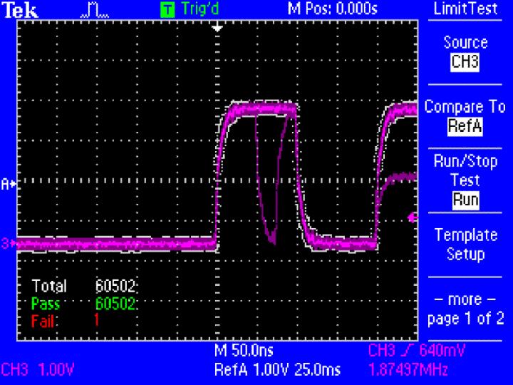 TBS1000 Digital Storage Oscilloscopes Limit test The USB host port on the front panel enables you to save your instrument settings, screenshots, and waveform data in a flash.