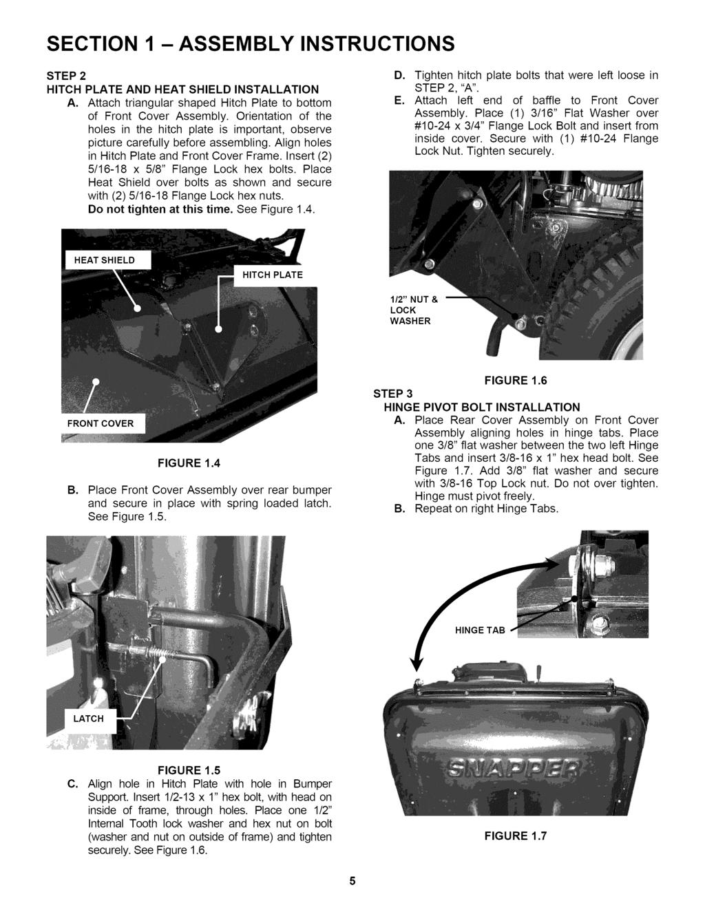 SECTION 1 - ASSEMBLY INSTRUCTIONS STEP 2 HITCH PLATE AND HEAT SHIELD INSTALLATION A.