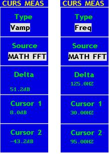 5-48. Fig.5-48 CURS MEAS Menu The description of the cursor measurement menu is shown as the following table: Function Menu Setting Description Type OFF Vamp Freq Switch off the cursor measurement.