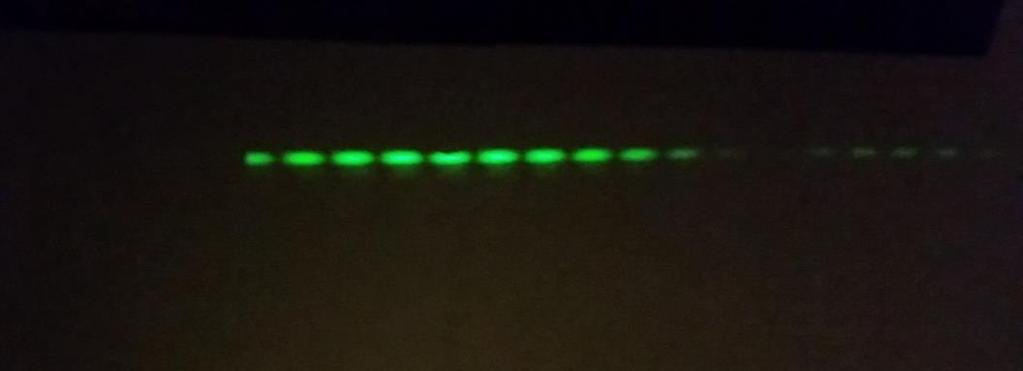 Experiment C: Interference from a Double Slit comparing red and green lasers. Shine the red diode laser through the 0.04 mm slits separated by 0.25mm and propagate it to a wall across the room.