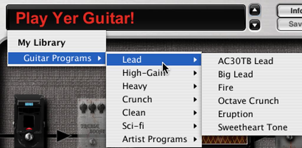 Performing Selecting a guitar program JamVOX contains one hundred programs or more. Here s how to select programs.