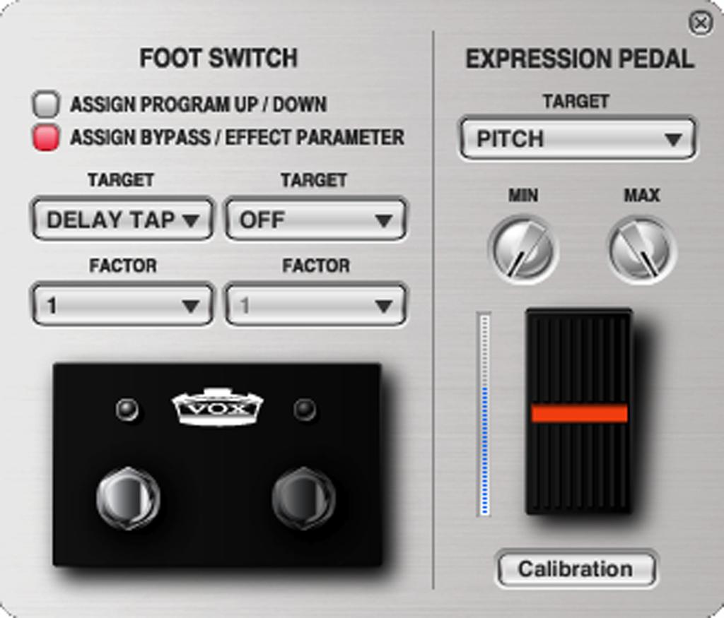 JamVOX owner s manual 2 Press the utility Pedal button. The FOOT SWITCH and EXPRESSION PEDAL edit screens will appear. 3 In FOOT SWITCH, click ASSIGN BYPASS/EFFECT PARAMETER to select it.