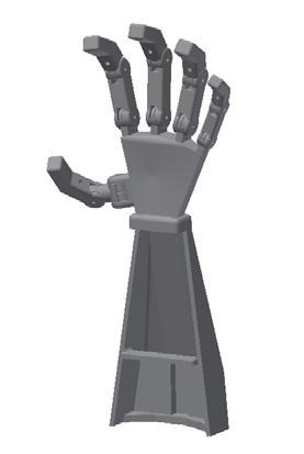 Once all the fingers were designed using Inventor 3D CAD software, the rest of the hand was created and all the components were assembled in an assemble file.