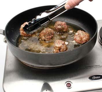 6 5 Put five meatballs in the pan. Cook them for 5 minutes.