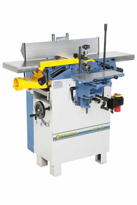 vibration-free planing, guarantees best results. A mortising unit is optionally available The solid planer fence with prism guide is tiltable up to 45.