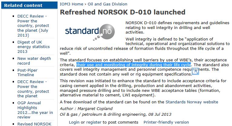 New, revised NORSOK D010