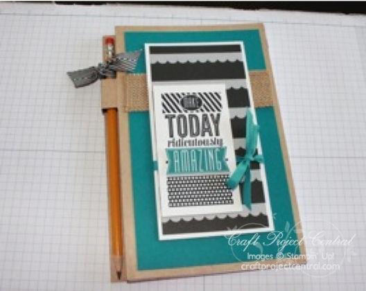 Use Stampin Dimensionals to add the Saying layers on top. Use Stampin Dimensionals to add the Notepad cover.