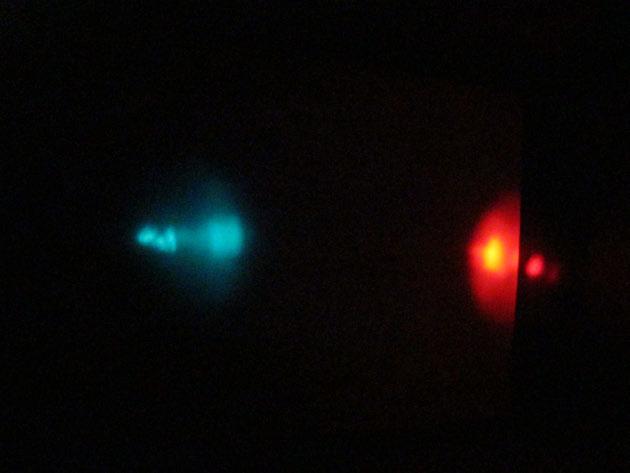 Figure 6: Light at different distances as captured by the anaglyph camera izing the red and blue channels separately: img = imread ( yourfilename.