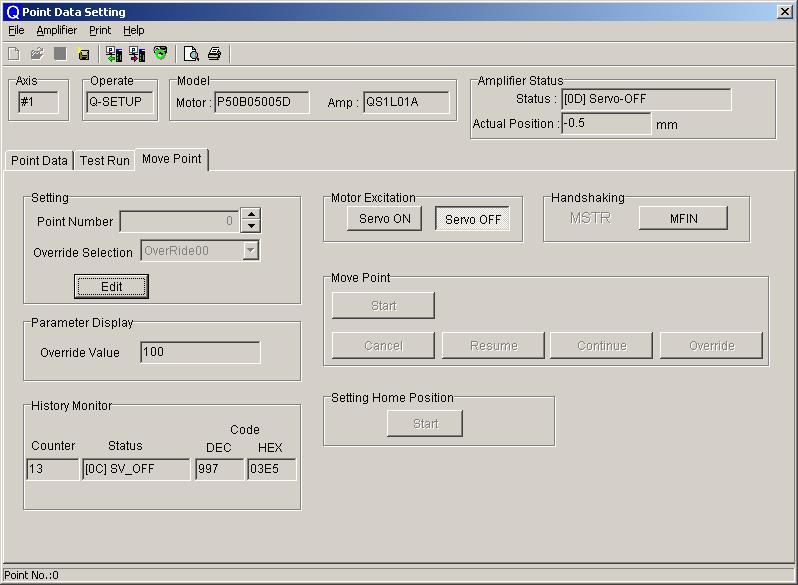 3.29.5. Move Point (R-Setup Mode) Click the tab [Move Point] while R-SETUP mode is being executed, and the following screen appears. Servo amplifier point and home position setting are executed here.