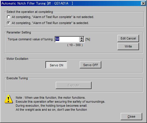 When automatic notch filter tuning can not complete normally, the following dialog box appears.