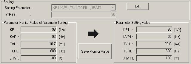 4. Click Save Monitor Value, save the Parameter Monitor Value of Automatic Tuning as the parameter.
