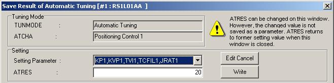 During editing [Setting Parameter] and [ATRES], the following appears.