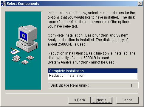 indicates the disk space capacity after the R-SETUP Setup Software installation). After the selection, click Next >.