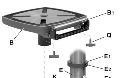 Using a 5/8-in wrench, secure the column (E) with four M10 x 30 hex cap screws (O) to the base.