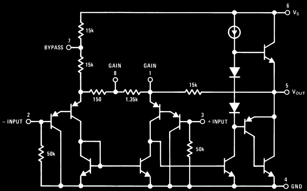 The inputs are ground referenced while the output automatically biases to one-half the supply voltage.