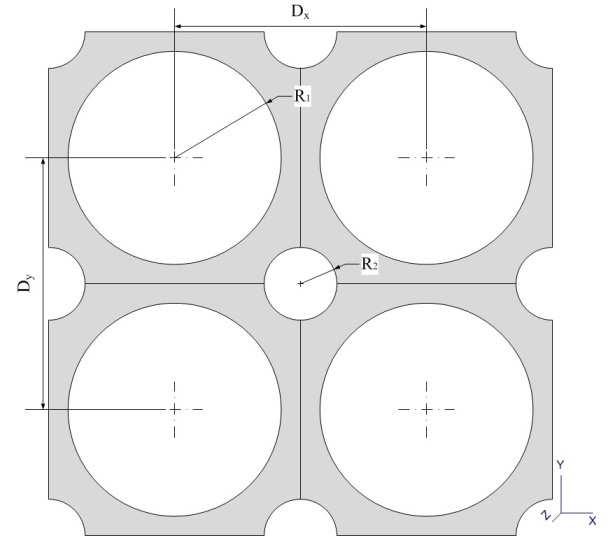 98 Ramaccia et al. Table 9. Radius of the smaller circular hole of the FSS in Fig. 10. Parameter R 2 Value 3.0 mm Figure 10. Enhanced inductive FSS with additional smaller circular holes.