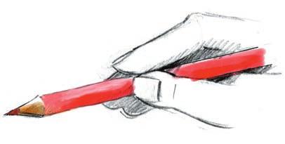 Try various grips and placements with the pencil. For more control, grip the pencil close to the tip.